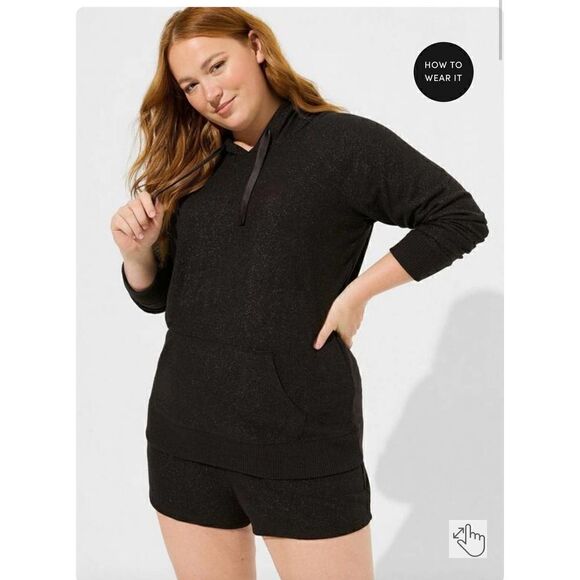 Torrid 1/2 black shimmer sweatsuit pajamas  tracksuit- jogger & hoodie - Picture 1 of 10